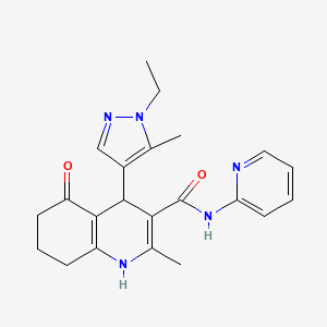 molecular formula C22H25N5O2 B10895125 4-(1-ethyl-5-methyl-1H-pyrazol-4-yl)-2-methyl-5-oxo-N-(pyridin-2-yl)-1,4,5,6,7,8-hexahydroquinoline-3-carboxamide 