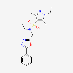 molecular formula C18H23N5O3S B10895131 N,1-diethyl-3,5-dimethyl-N-[(5-phenyl-1,3,4-oxadiazol-2-yl)methyl]-1H-pyrazole-4-sulfonamide 