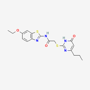 molecular formula C18H20N4O3S2 B10895189 N-(6-ethoxy-1,3-benzothiazol-2-yl)-2-[(4-hydroxy-6-propyl-2-pyrimidinyl)thio]acetamide 