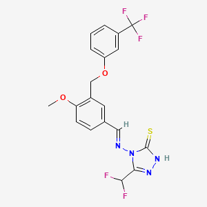 5-(difluoromethyl)-4-{[(E)-(4-methoxy-3-{[3-(trifluoromethyl)phenoxy]methyl}phenyl)methylidene]amino}-4H-1,2,4-triazole-3-thiol