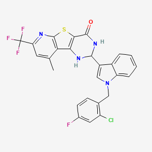 4-[1-[(2-chloro-4-fluorophenyl)methyl]indol-3-yl]-13-methyl-11-(trifluoromethyl)-8-thia-3,5,10-triazatricyclo[7.4.0.02,7]trideca-1(9),2(7),10,12-tetraen-6-one