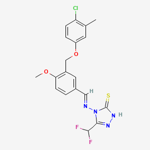 molecular formula C19H17ClF2N4O2S B10895216 4-{[(E)-{3-[(4-chloro-3-methylphenoxy)methyl]-4-methoxyphenyl}methylidene]amino}-5-(difluoromethyl)-4H-1,2,4-triazole-3-thiol 