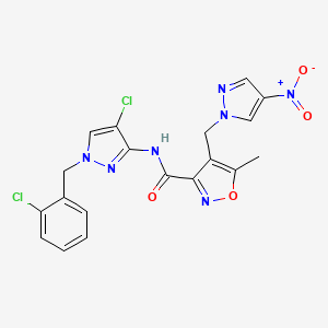 molecular formula C19H15Cl2N7O4 B10895219 N-[4-chloro-1-(2-chlorobenzyl)-1H-pyrazol-3-yl]-5-methyl-4-[(4-nitro-1H-pyrazol-1-yl)methyl]-1,2-oxazole-3-carboxamide 