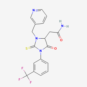 molecular formula C18H15F3N4O2S B10895232 2-{5-Oxo-3-(pyridin-3-ylmethyl)-2-thioxo-1-[3-(trifluoromethyl)phenyl]imidazolidin-4-yl}acetamide 