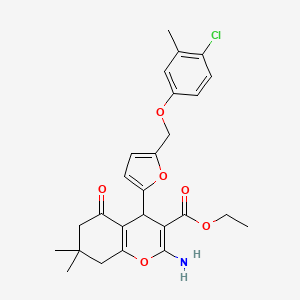 ethyl 2-amino-4-{5-[(4-chloro-3-methylphenoxy)methyl]furan-2-yl}-7,7-dimethyl-5-oxo-5,6,7,8-tetrahydro-4H-chromene-3-carboxylate