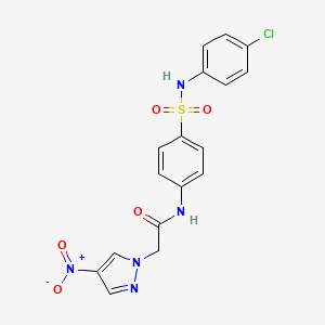 molecular formula C17H14ClN5O5S B10895258 N-{4-[(4-chlorophenyl)sulfamoyl]phenyl}-2-(4-nitro-1H-pyrazol-1-yl)acetamide 