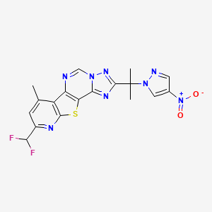 molecular formula C18H14F2N8O2S B10895276 13-(difluoromethyl)-11-methyl-4-[2-(4-nitropyrazol-1-yl)propan-2-yl]-16-thia-3,5,6,8,14-pentazatetracyclo[7.7.0.02,6.010,15]hexadeca-1(9),2,4,7,10(15),11,13-heptaene 