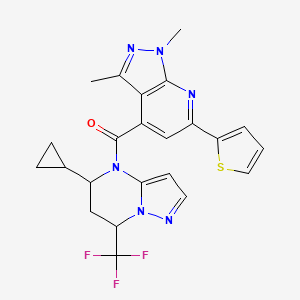 molecular formula C23H21F3N6OS B10895328 [5-cyclopropyl-7-(trifluoromethyl)-6,7-dihydropyrazolo[1,5-a]pyrimidin-4(5H)-yl][1,3-dimethyl-6-(thiophen-2-yl)-1H-pyrazolo[3,4-b]pyridin-4-yl]methanone 