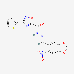 N'-[(E)-(6-nitro-1,3-benzodioxol-5-yl)methylidene]-3-(thiophen-2-yl)-1,2,4-oxadiazole-5-carbohydrazide