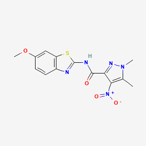 molecular formula C14H13N5O4S B10895364 N-(6-methoxy-1,3-benzothiazol-2-yl)-1,5-dimethyl-4-nitro-1H-pyrazole-3-carboxamide 