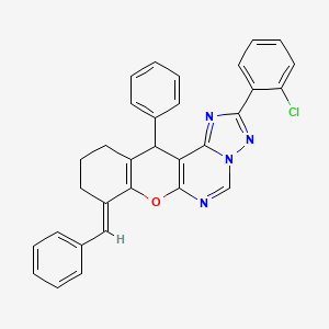 (8E)-8-benzylidene-2-(2-chlorophenyl)-12-phenyl-8,10,11,12-tetrahydro-9H-chromeno[3,2-e][1,2,4]triazolo[1,5-c]pyrimidine