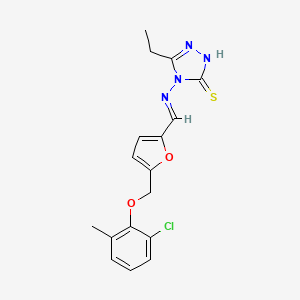 4-{[(E)-{5-[(2-chloro-6-methylphenoxy)methyl]furan-2-yl}methylidene]amino}-5-ethyl-4H-1,2,4-triazole-3-thiol