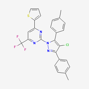 molecular formula C26H18ClF3N4S B10895462 2-[4-chloro-3,5-bis(4-methylphenyl)-1H-pyrazol-1-yl]-4-(thiophen-2-yl)-6-(trifluoromethyl)pyrimidine 