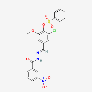 molecular formula C21H16ClN3O7S B10895564 2-chloro-6-methoxy-4-[(E)-{2-[(3-nitrophenyl)carbonyl]hydrazinylidene}methyl]phenyl benzenesulfonate 