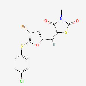 (5E)-5-({4-bromo-5-[(4-chlorophenyl)sulfanyl]furan-2-yl}methylidene)-3-methyl-1,3-thiazolidine-2,4-dione