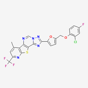 molecular formula C23H12ClF4N5O2S B10895600 4-[5-[(2-chloro-4-fluorophenoxy)methyl]furan-2-yl]-11-methyl-13-(trifluoromethyl)-16-thia-3,5,6,8,14-pentazatetracyclo[7.7.0.02,6.010,15]hexadeca-1(9),2,4,7,10(15),11,13-heptaene 