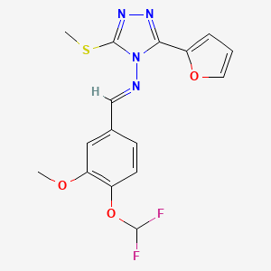 molecular formula C16H14F2N4O3S B10895653 N-{(E)-[4-(difluoromethoxy)-3-methoxyphenyl]methylidene}-3-(furan-2-yl)-5-(methylsulfanyl)-4H-1,2,4-triazol-4-amine 