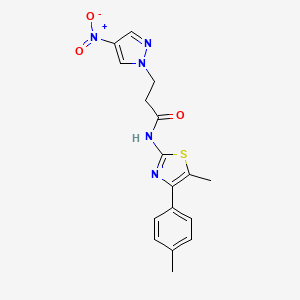 molecular formula C17H17N5O3S B10895673 N-[5-methyl-4-(4-methylphenyl)-1,3-thiazol-2-yl]-3-(4-nitro-1H-pyrazol-1-yl)propanamide 