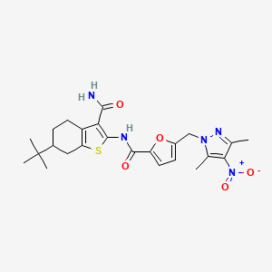 molecular formula C24H29N5O5S B10895677 6-tert-butyl-2-[({5-[(3,5-dimethyl-4-nitro-1H-pyrazol-1-yl)methyl]furan-2-yl}carbonyl)amino]-4,5,6,7-tetrahydro-1-benzothiophene-3-carboxamide 