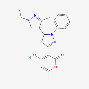 (3E)-3-[5-(1-ethyl-3-methyl-1H-pyrazol-4-yl)-1-phenylpyrazolidin-3-ylidene]-6-methyl-2H-pyran-2,4(3H)-dione