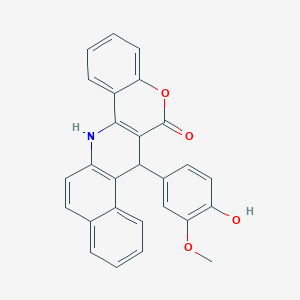 molecular formula C27H19NO4 B10895754 7-(4-hydroxy-3-methoxyphenyl)-7,14-dihydro-6H-benzo[f]chromeno[4,3-b]quinolin-6-one 