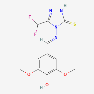 molecular formula C12H12F2N4O3S B10895773 4-[(E)-{[3-(difluoromethyl)-5-sulfanyl-4H-1,2,4-triazol-4-yl]imino}methyl]-2,6-dimethoxyphenol 