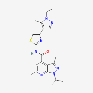 molecular formula C21H25N7OS B10895807 N~4~-[4-(1-Ethyl-5-methyl-1H-pyrazol-4-YL)-1,3-thiazol-2-YL]-1-isopropyl-3,6-dimethyl-1H-pyrazolo[3,4-B]pyridine-4-carboxamide 