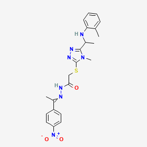 molecular formula C22H25N7O3S B10895813 2-[(4-methyl-5-{1-[(2-methylphenyl)amino]ethyl}-4H-1,2,4-triazol-3-yl)sulfanyl]-N'-[1-(4-nitrophenyl)ethylidene]acetohydrazide 