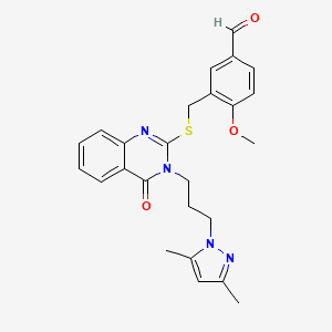 molecular formula C25H26N4O3S B10895849 3-[({3-[3-(3,5-dimethyl-1H-pyrazol-1-yl)propyl]-4-oxo-3,4-dihydroquinazolin-2-yl}sulfanyl)methyl]-4-methoxybenzaldehyde 