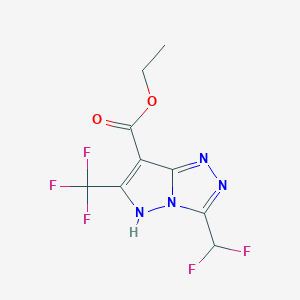 molecular formula C9H7F5N4O2 B10895854 ethyl 3-(difluoromethyl)-6-(trifluoromethyl)-5H-pyrazolo[5,1-c][1,2,4]triazole-7-carboxylate 