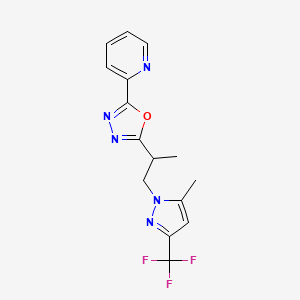 molecular formula C15H14F3N5O B10895896 2-(5-{1-[5-methyl-3-(trifluoromethyl)-1H-pyrazol-1-yl]propan-2-yl}-1,3,4-oxadiazol-2-yl)pyridine 