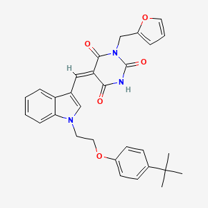 (5E)-5-({1-[2-(4-tert-butylphenoxy)ethyl]-1H-indol-3-yl}methylidene)-1-(furan-2-ylmethyl)pyrimidine-2,4,6(1H,3H,5H)-trione