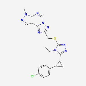 molecular formula C21H20ClN9S B10895904 2-[({5-[2-(4-chlorophenyl)cyclopropyl]-4-ethyl-4H-1,2,4-triazol-3-yl}sulfanyl)methyl]-7-methyl-7H-pyrazolo[4,3-e][1,2,4]triazolo[1,5-c]pyrimidine 