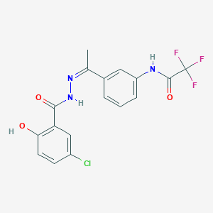 N-{3-[(1Z)-1-{2-[(5-chloro-2-hydroxyphenyl)carbonyl]hydrazinylidene}ethyl]phenyl}-2,2,2-trifluoroacetamide