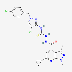 molecular formula C23H22Cl2N8OS B10895960 N-[4-chloro-1-(4-chlorobenzyl)-1H-pyrazol-3-yl]-2-[(6-cyclopropyl-1,3-dimethyl-1H-pyrazolo[3,4-b]pyridin-4-yl)carbonyl]hydrazinecarbothioamide 