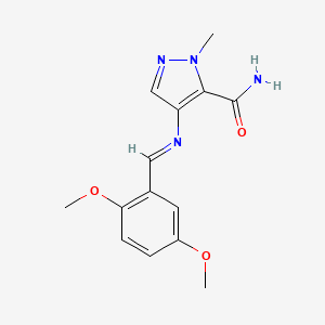 molecular formula C14H16N4O3 B10895961 4-{[(E)-(2,5-dimethoxyphenyl)methylidene]amino}-1-methyl-1H-pyrazole-5-carboxamide 