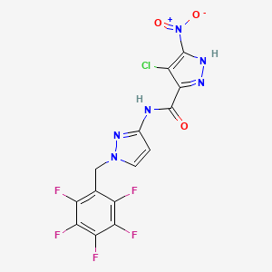 4-chloro-3-nitro-N-[1-[(2,3,4,5,6-pentafluorophenyl)methyl]pyrazol-3-yl]-1H-pyrazole-5-carboxamide