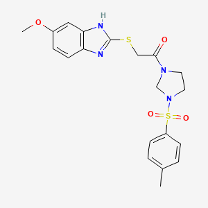 molecular formula C20H22N4O4S2 B10896041 2-[(5-methoxy-1H-benzimidazol-2-yl)sulfanyl]-1-{3-[(4-methylphenyl)sulfonyl]imidazolidin-1-yl}ethanone 