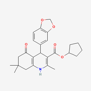 molecular formula C25H29NO5 B10896049 Cyclopentyl 4-(1,3-benzodioxol-5-yl)-2,7,7-trimethyl-5-oxo-1,4,5,6,7,8-hexahydroquinoline-3-carboxylate 