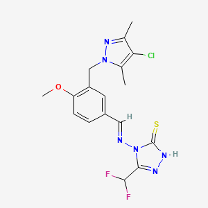 4-{[(E)-{3-[(4-chloro-3,5-dimethyl-1H-pyrazol-1-yl)methyl]-4-methoxyphenyl}methylidene]amino}-5-(difluoromethyl)-4H-1,2,4-triazole-3-thiol