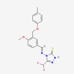 5-(difluoromethyl)-4-{[(E)-{4-methoxy-3-[(4-methylphenoxy)methyl]phenyl}methylidene]amino}-4H-1,2,4-triazole-3-thiol