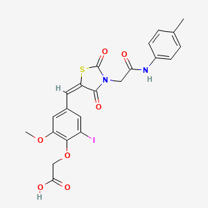 molecular formula C22H19IN2O7S B10896285 {2-iodo-6-methoxy-4-[(E)-(3-{2-[(4-methylphenyl)amino]-2-oxoethyl}-2,4-dioxo-1,3-thiazolidin-5-ylidene)methyl]phenoxy}acetic acid 