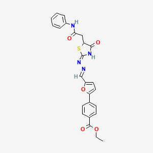 ethyl 4-(5-{(E)-[(2E)-{4-oxo-5-[2-oxo-2-(phenylamino)ethyl]-1,3-thiazolidin-2-ylidene}hydrazinylidene]methyl}furan-2-yl)benzoate