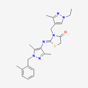 (2Z)-2-{[3,5-dimethyl-1-(2-methylbenzyl)-1H-pyrazol-4-yl]imino}-3-[(1-ethyl-3-methyl-1H-pyrazol-4-yl)methyl]-1,3-thiazolidin-4-one