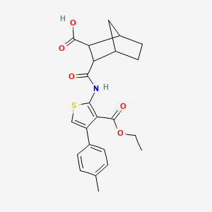 molecular formula C23H25NO5S B10896349 3-{[3-(Ethoxycarbonyl)-4-(4-methylphenyl)thiophen-2-yl]carbamoyl}bicyclo[2.2.1]heptane-2-carboxylic acid 