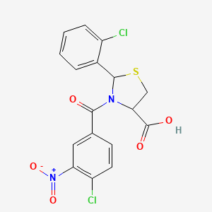 molecular formula C17H12Cl2N2O5S B10896414 3-[(4-Chloro-3-nitrophenyl)carbonyl]-2-(2-chlorophenyl)-1,3-thiazolidine-4-carboxylic acid 