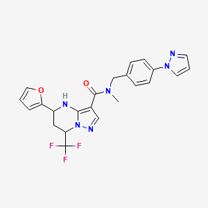 molecular formula C23H21F3N6O2 B10896454 5-(furan-2-yl)-N-methyl-N-[4-(1H-pyrazol-1-yl)benzyl]-7-(trifluoromethyl)-4,5,6,7-tetrahydropyrazolo[1,5-a]pyrimidine-3-carboxamide 