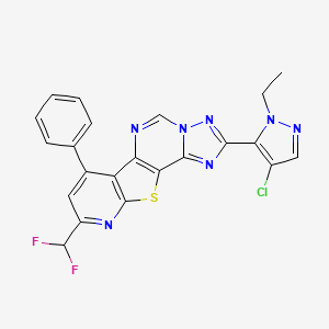 4-(4-chloro-2-ethylpyrazol-3-yl)-13-(difluoromethyl)-11-phenyl-16-thia-3,5,6,8,14-pentazatetracyclo[7.7.0.02,6.010,15]hexadeca-1(9),2,4,7,10(15),11,13-heptaene