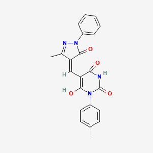 molecular formula C22H18N4O4 B10896483 6-hydroxy-5-[(Z)-(3-methyl-5-oxo-1-phenyl-1,5-dihydro-4H-pyrazol-4-ylidene)methyl]-3-(4-methylphenyl)pyrimidine-2,4(1H,3H)-dione 