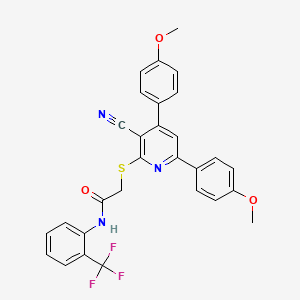 2-{[3-cyano-4,6-bis(4-methoxyphenyl)pyridin-2-yl]sulfanyl}-N-[2-(trifluoromethyl)phenyl]acetamide